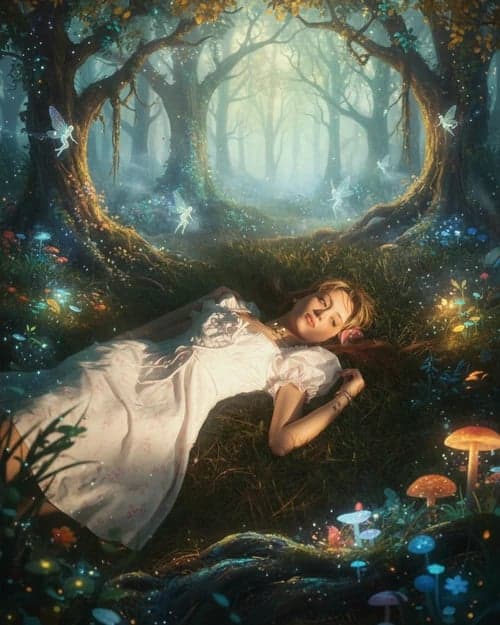 Dreamcore filter after transformation - portrait in dreamy forest dreamcore style