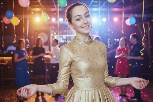 After holiday outfit - golden luxe holiday party dress with shimmering details