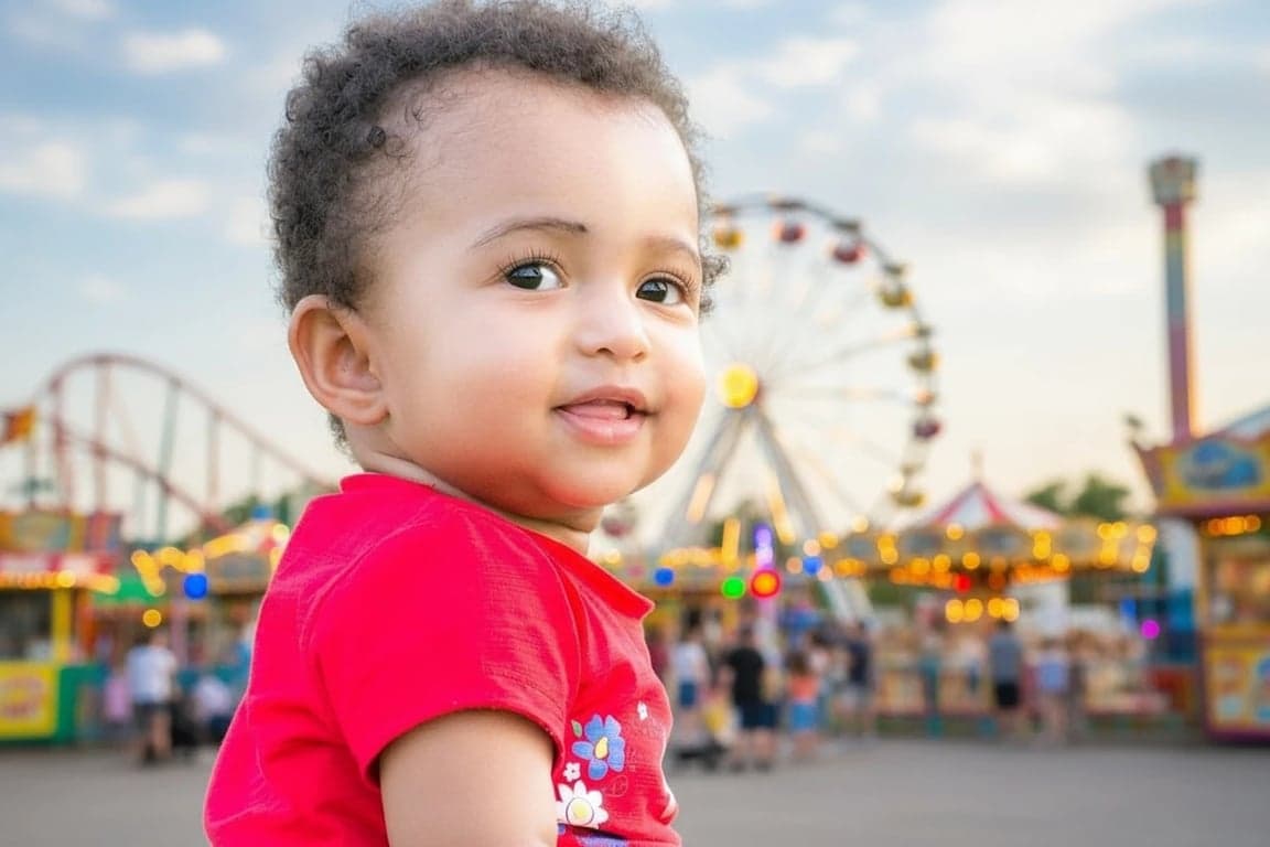 AI green screen remover after photo - child in red shirt isolated on amusement background