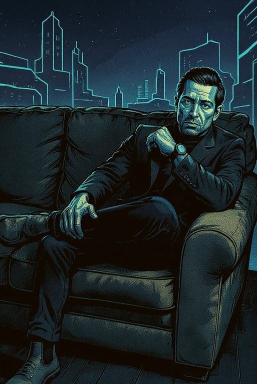 Comic Book Style filter after transformation - portrait in sci fi comic style with neon accents and tech city background