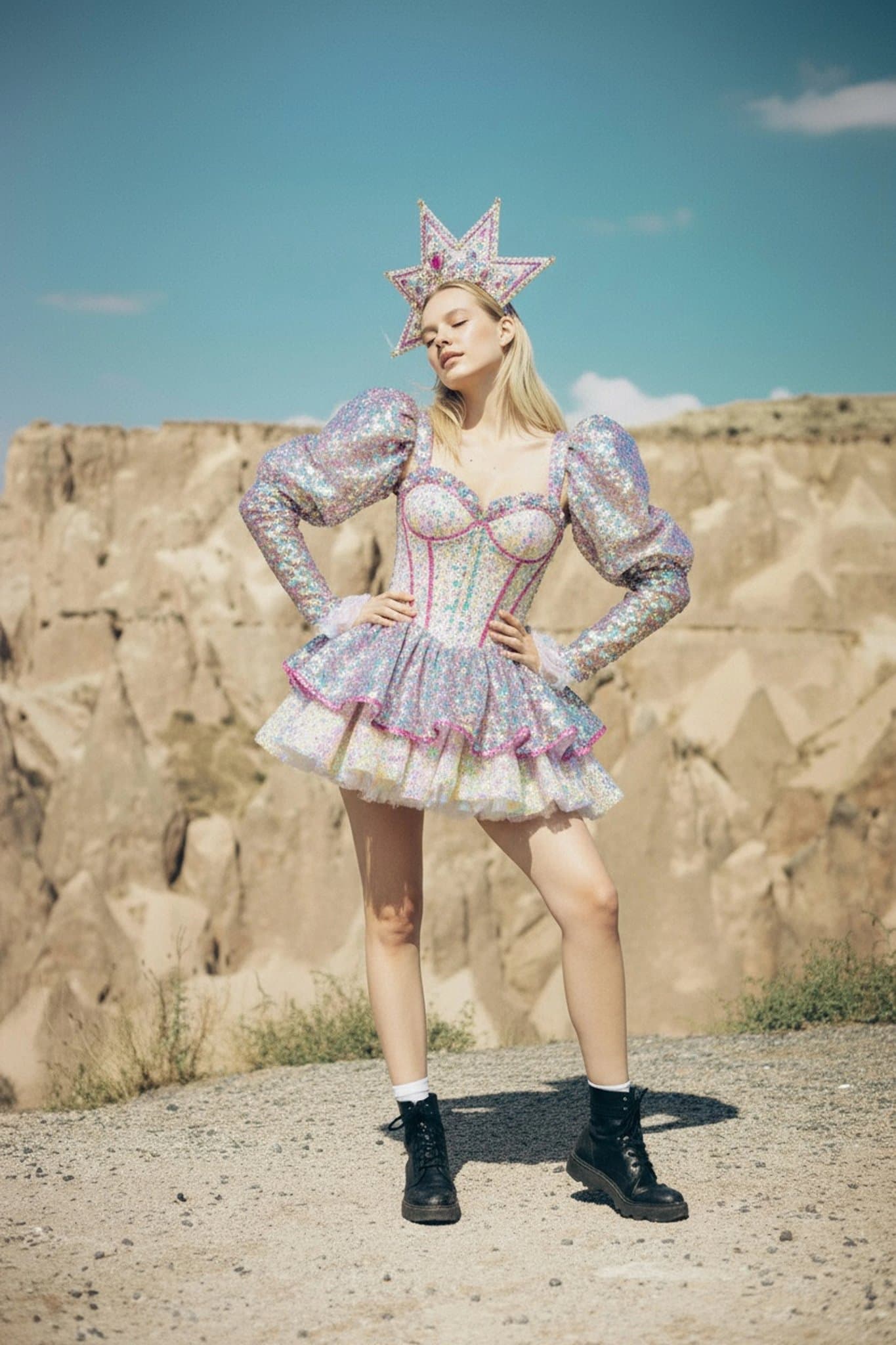 AI Hoshino outfit filter after transformation - full body photo in anime-inspired stage outfit