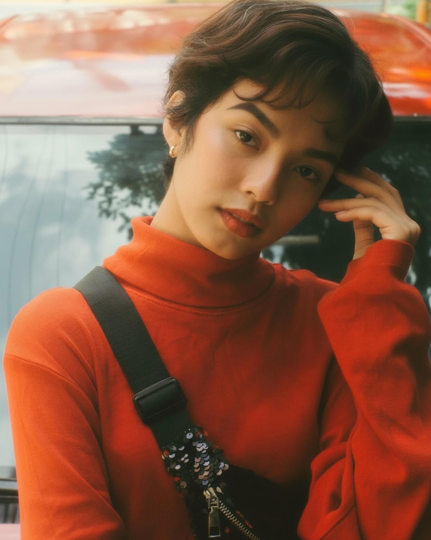 AI bangs filter after transformation - portrait with natural straight bangs hairstyle