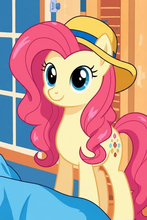 A portrait of a person transformed into a genuine My Little Pony-style pony character with strict four-leg ground contact, classic pony proportions, short legs with hooves, oversized eyes, no human silhouette, no human skin texture, no humanoid gestures, identity preserved through color harmony, mane design, and eye expression, original background preserved, clean cel-shaded animation style, personality-driven cutie mark.