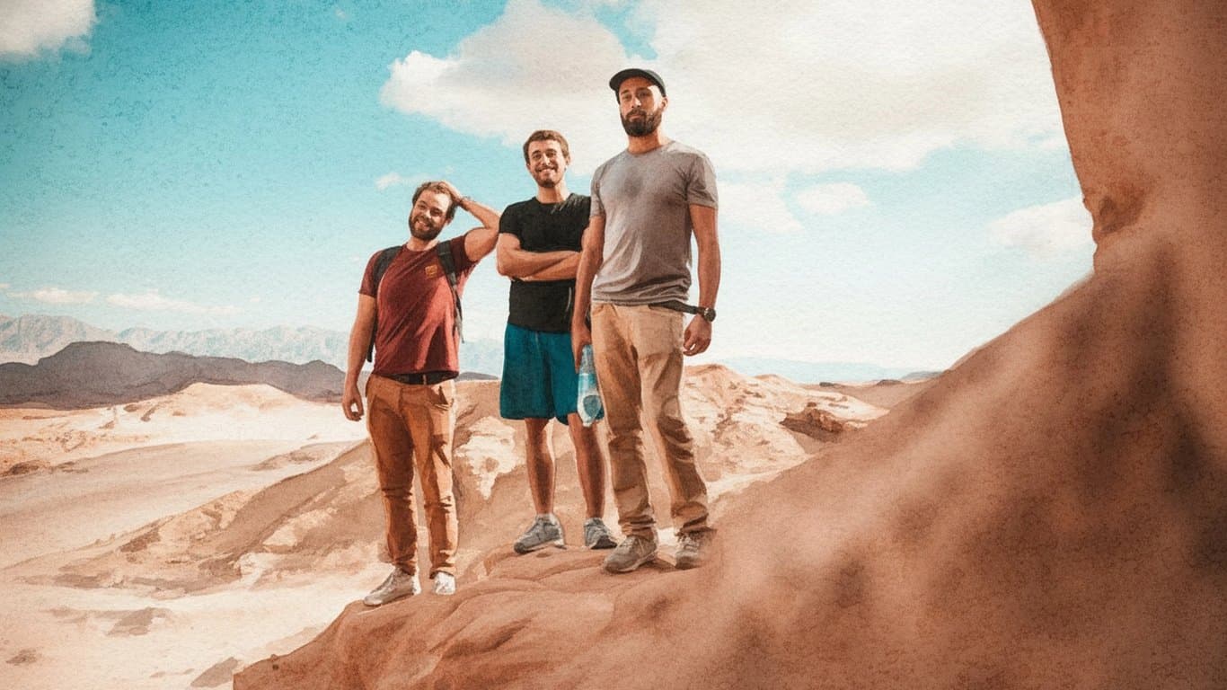 photo to watercolor after pic - watercolor beach scene of friends with warm pastel tones and light brush texture