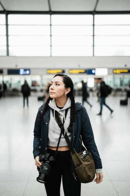 airport outfits filter after transformation - portrait wearing athleisure style airport outfit with comfortable layers