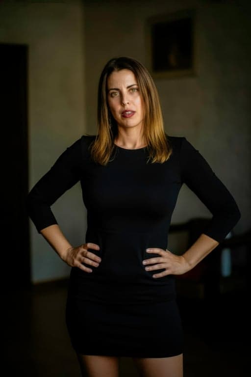 AI big eyes filter before photo - women wearing black short dress