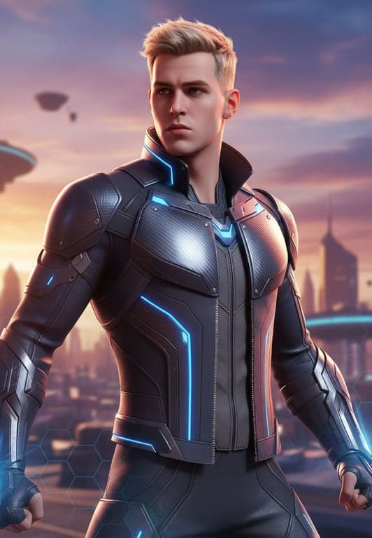 a portrait of a person transformed into a Marvel Rivals–style character render featuring stylized realistic facial proportions, sharp but clean facial structure, game-quality skin detail, bold heroic expression, high-clarity lighting, saturated but controlled colors, and a modern superhero game visual style