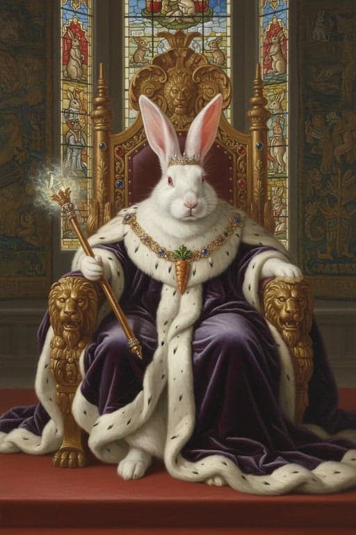 AI pet portrait generator free after pic - white rabbit reimagined as a noble figure in a Renaissance floral portrait with warm golden tones