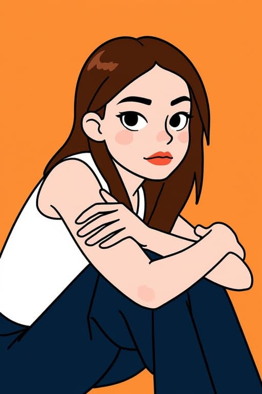 a portrait of a person rendered as a quirky cartoon character featuring asymmetrical facial traits, unusual but cohesive proportions, bold outlines, flat colors, and a distinctive cartoon personality