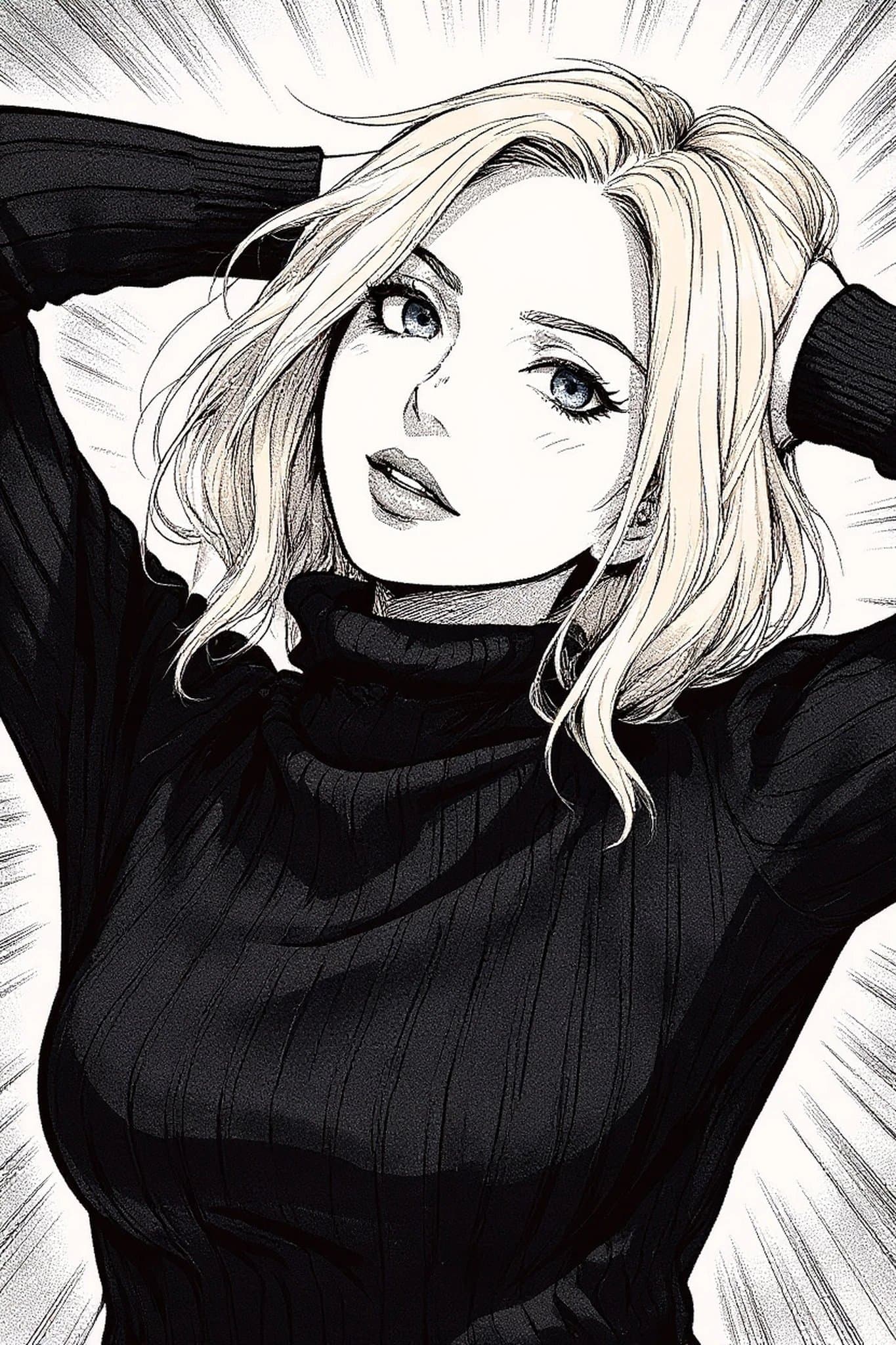 Manga art styles filter after transformation - portrait in fantasy manga style with flowing lines and light aura