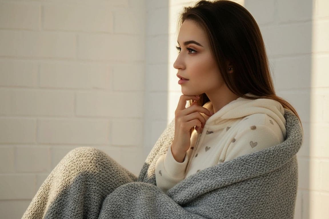 Cozy Outfits filter after transformation - portrait wearing flannel layer and knit pants cozy outfit