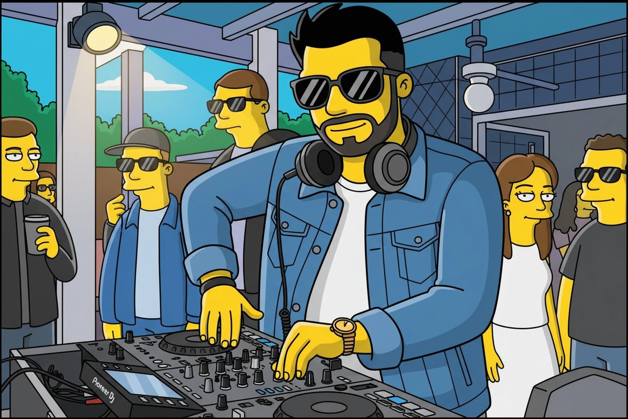 AI funny face filter after transformation - full body photo featuring funny facial distortion