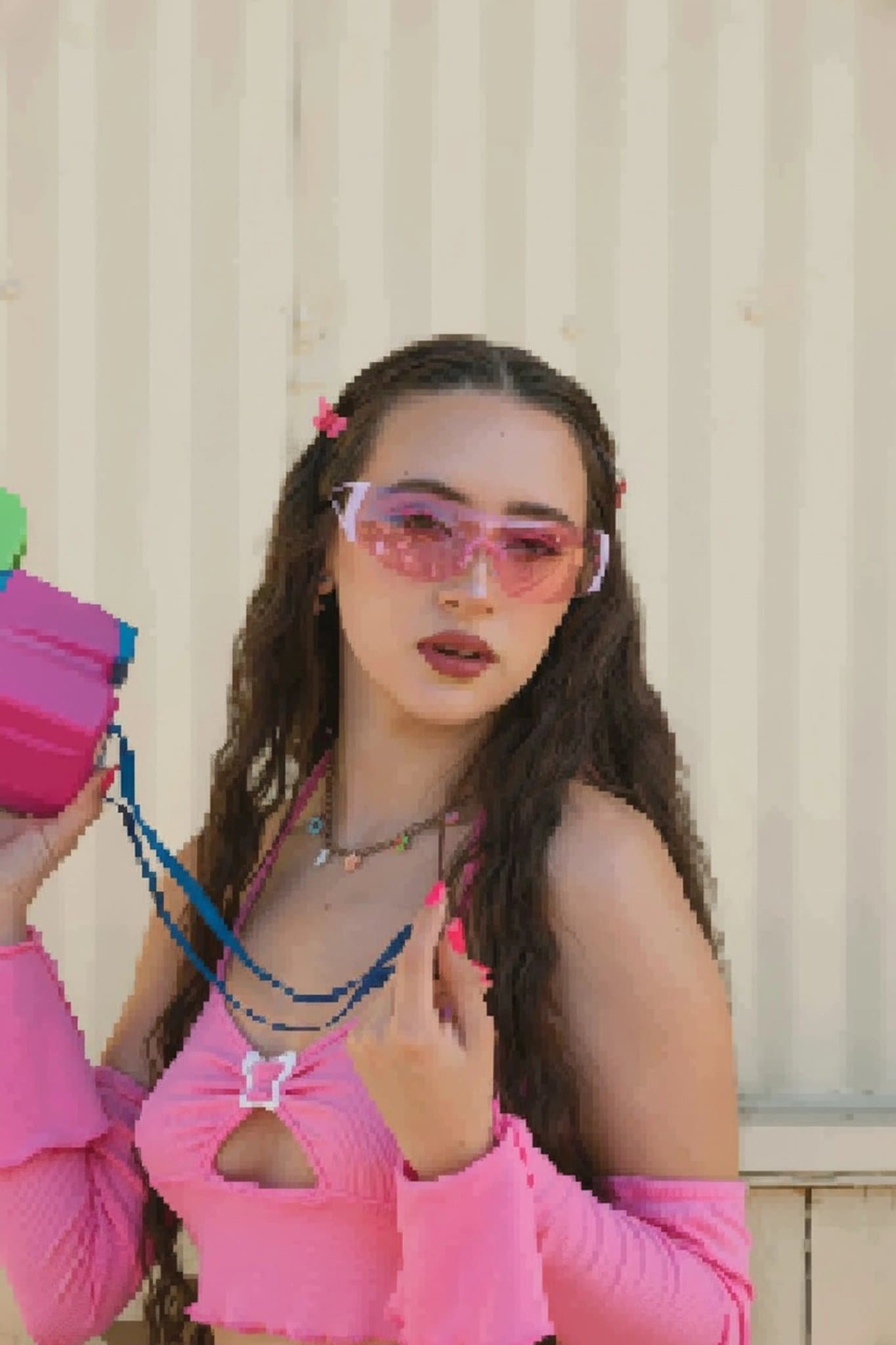 AI photo to pixel art filter after transformation - studio photo transformed into detailed pixel artwork